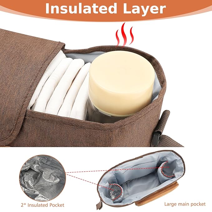 Accmor Universal Stroller Organizer with Insulated Cup Holder, Stroller Caddy Bag Accessories, Stroller Cup Holder Organizer for Uppababy Baby Jogger Britax Stroller, Brown-CubbioJoy