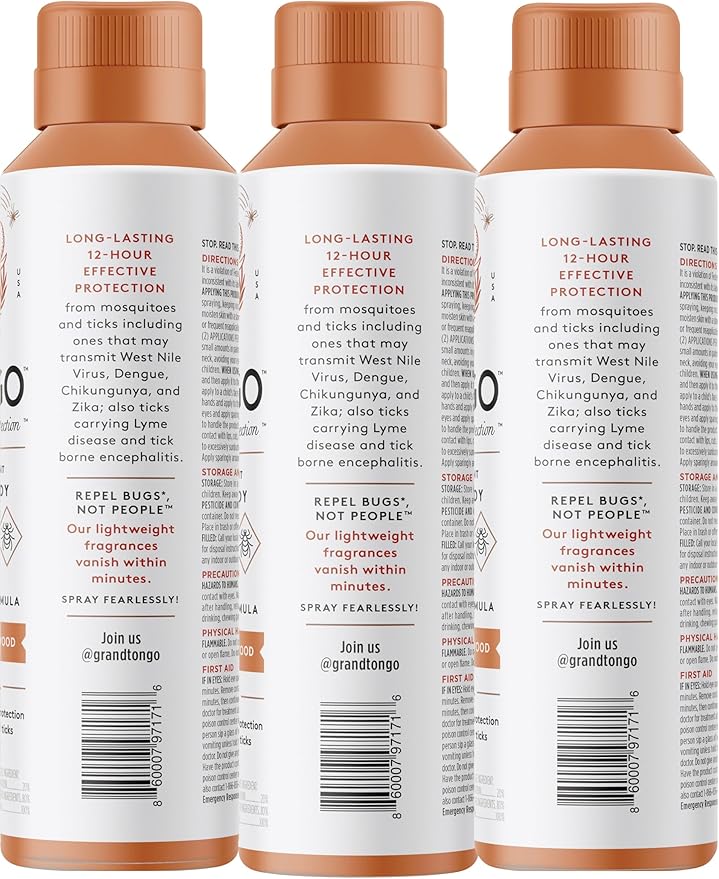 Citrus + Sandalwood Insect Repellent, 12-Hour Mosquito & Tick Protection, Picaridin-Based, Water-Based, Lightweight, Quick-Drying, Vanishing Scent, DEET Alternative, Face & Body Use,3 Pack-CubbioJoy