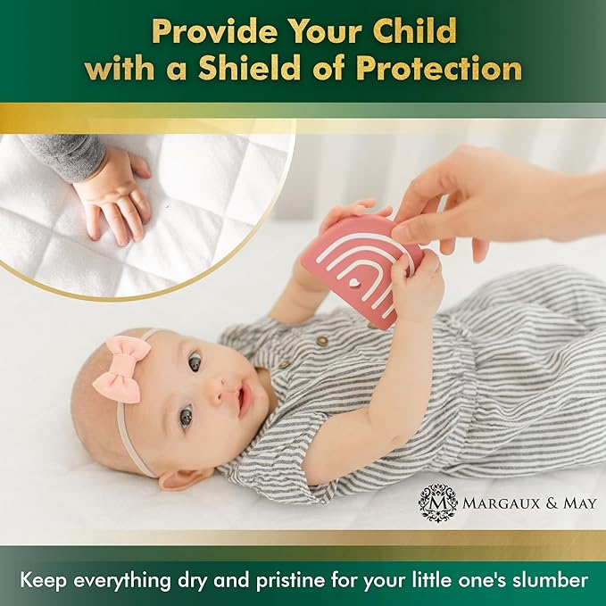 Crib Mattress Protector Pad 2 Pack - Ultra-Soft Waterproof Breathable Premium Bamboo Rayon - Noiseless Fitted Dryer Safe Cover for Crib. High Absorbency Oeko-TEX Certified MARGAUX & MAY-CubbioJoy