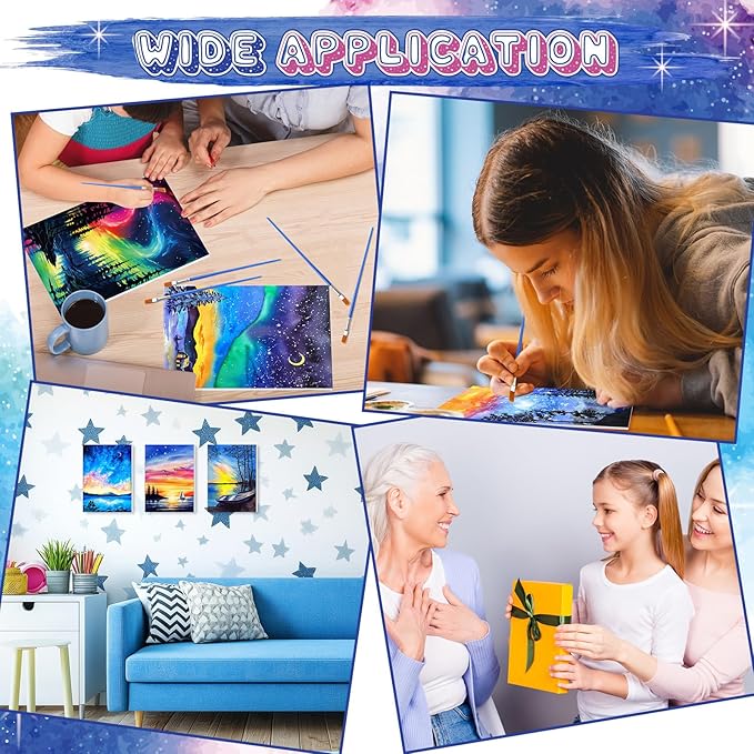 Blosssound 10 Set Pre Printed Canvas Pre Drawn Canvas Painting with Easel Kits 5" x 7" Outline Painting Panels for Beginners, DIY Craft Project, Party Favor, Home Decors(Dream Sky)-CubbioJoy