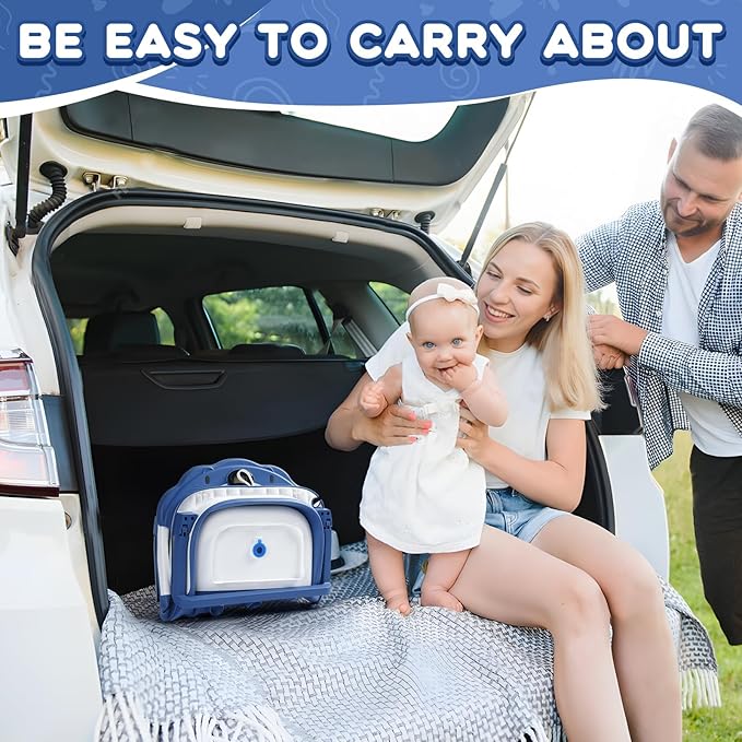 Baby Bathtub,Collapsible Baby Bath Tub with Thermometer & Soft Floating Cushion,Portable Travel Baby Bathtubs for Newborns to Toddlers 0-36 Months(Bear Blue)-CubbioJoy