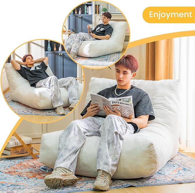 Bean Bag Chair Lazy Bean Bag Sofa, Floor Beanbag Chairs with Stuffed High-Density Foam, Memory Foam Bean Bag Sofa for Living Room, Bedroom and Office-CubbioJoy