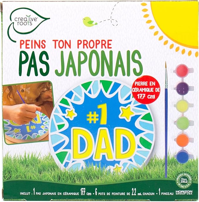 Creative Roots Paint Your Own #1 Dad Stepping Stone, Paintable Ceramic 7 in. Stone, Includes 6 Acrylic Paints & Paintbrush, Great Arts and Crafts for Kids Ages 8-12, Father's Day Gift-CubbioJoy