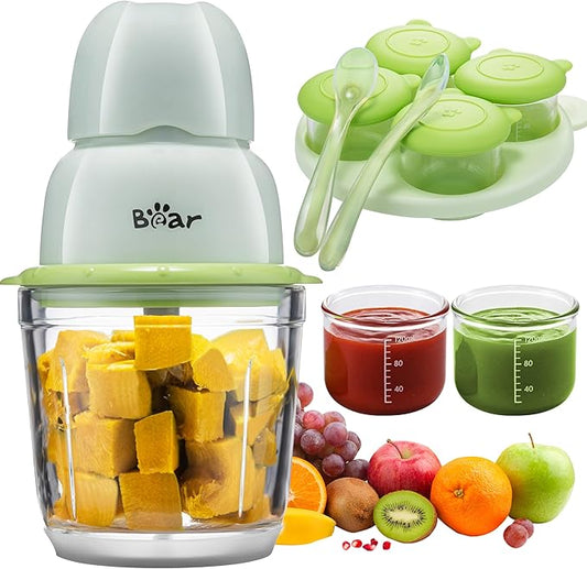 Bear Baby Food Maker, Baby Food Processor Set with Baby Food Containers, Silicone Spoons, Baby Food Puree Blender for Fruit, Vegetable, Meat, Make Fresh and Nutritious Meals for Your Little One-CubbioJoy