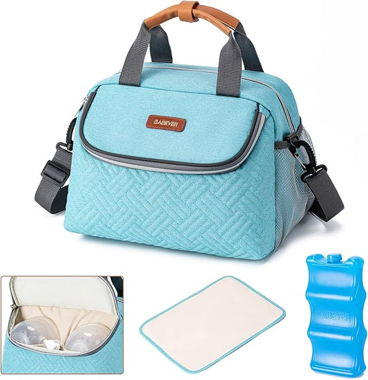 Breastmilk Cooler Bag with Ice Pack Fits 6 Baby Bottles up to 9 Ounce, Wearable Breast Pumps Cooler Bag for Nursing Mom Daycare, Work, Travel- Aqua-CubbioJoy