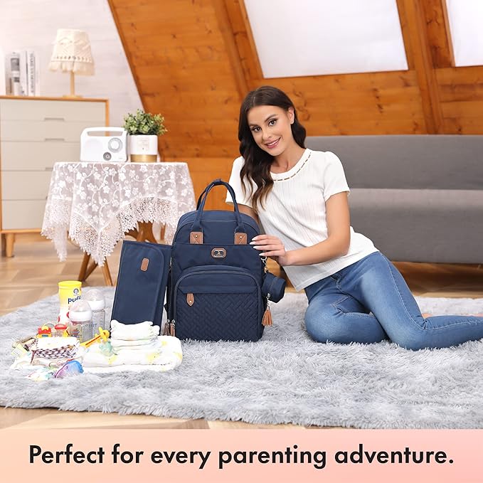 Dikaslon Diaper Bag Backpack with Portable Changing Pad, Pacifier Case and Stroller Straps, Large Unisex Baby Bags for Boys Girls, Multipurpose Travel Back Pack Moms Dads, Navy Blue-CubbioJoy