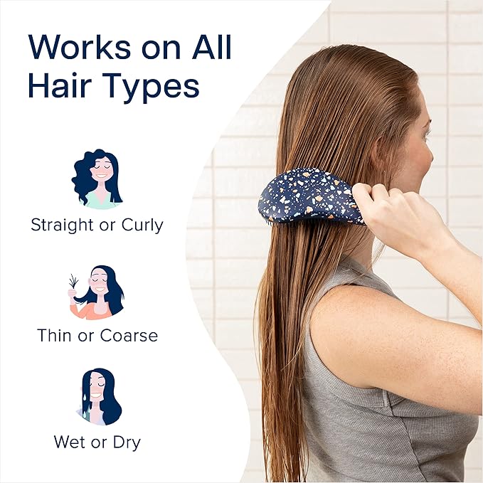 Crave Naturals Glide Thru Detangling Hair Brushes for Women - Detangler Brush for Curly or Straight, Wet or Dry Hair - Gentle on Tangles Comb - 7.5x3-Inch, Turquoise and Terrazzo (Pack of 2)-CubbioJoy