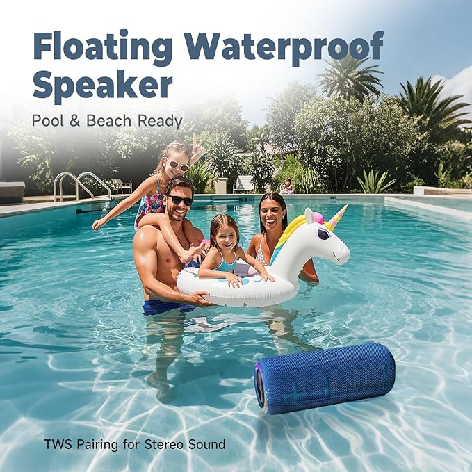IPX7 Waterproof Bluetooth Speaker - 30W HD Sound, 8H Playtime, TWS Pairing, BT5.3, Portable for Pool/Beach/Shower, Blue Gift-CubbioJoy