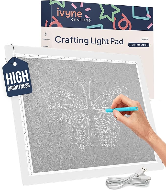 iVyne Corded Light Pad for Weeding Vinyl - A4 Light Box for Drawing - Light Board for Tracing - Light Box for Diamond Painting, Weeding Vinyl, Sketching, Tracing (White)-CubbioJoy