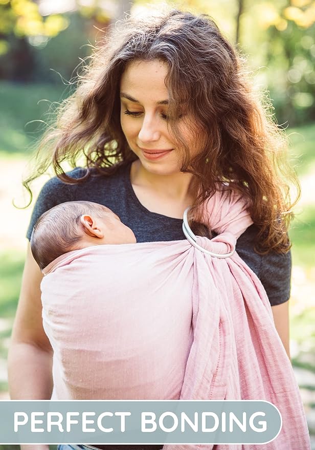 Baby Carrier Sling – Breathable 100% Cotton Wrap for Infant Support, Rose Sling Ring – Adjustable Muslin Fabric, Baby Carrier Newborn to Toddler – Soft Chest Hold for Travel-CubbioJoy