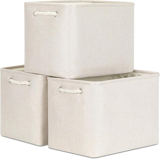 Bidtakay Large Storage Baskets for Shelves 3 Pack Fabric Storage Bins for Organizing Linen Collapsible Organizer for Closet-Light Biege-CubbioJoy
