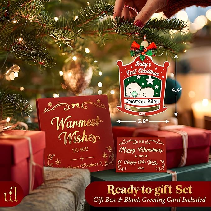 Baby First Christmas Ornament 2025 for Girl Boy - Baby's 1st Ideas for Parents, Babies Newborn Ornament Keepsake Babys First Xmas Ornaments for Xmas Tree Decorations-CubbioJoy