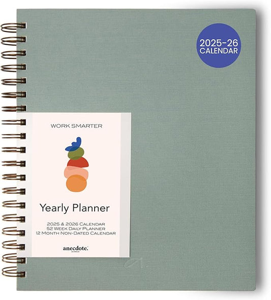 Anecdote Planner 2026 (8.5" x 10") Daily Planner Weekly Monthly Planner - 52 Weeks w/Library Buckram Cover, Brass Spiral - A4 Size Bleed-Resistant Paper – Dutch Blue-CubbioJoy