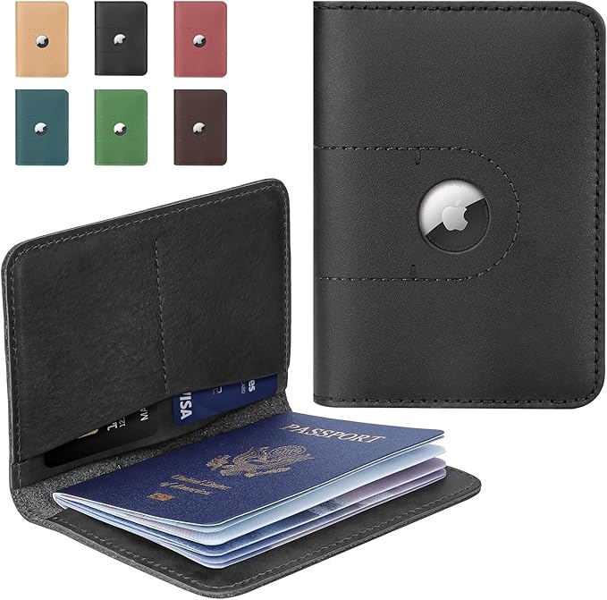 ALLIVE Passport Holder for Travel, Genuine Leather Passport Holder with Airtag Women Men,Travel Must Haves Airport Essentials, Passport Cover Travel Gifts Black-CubbioJoy