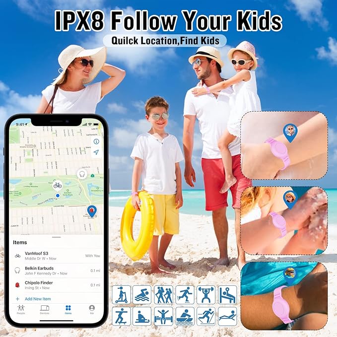 4 Pack Waterproof Bracelet for AirTag Kids, Hidden Silicone Wristband for AirTag, GPS Tracker Case for Air Tag Holder Strap Band for Child Toddler, Secure Anti-Loss Protection-CubbioJoy