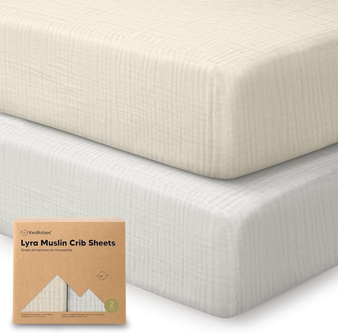 KeaBabies 2-Pack Muslin Crib Sheets for Boys, Girls - 100% Organic Cotton Fitted Baby Crib Mattress Sheet, Soft Breathable Standard Toddler Bed Cover Bedding Set, Neutral, Durable 52x28 (Greige)-CubbioJoy