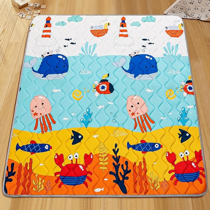 Baby Play Mat - Thicken 71x59 Inch Soft Foam Crawling Mat for Playpen & Floor, Non-Slip Waterproof Playmats for Infants & Toddlers, Portable Foldable & Machine Washable, Ocean World-CubbioJoy