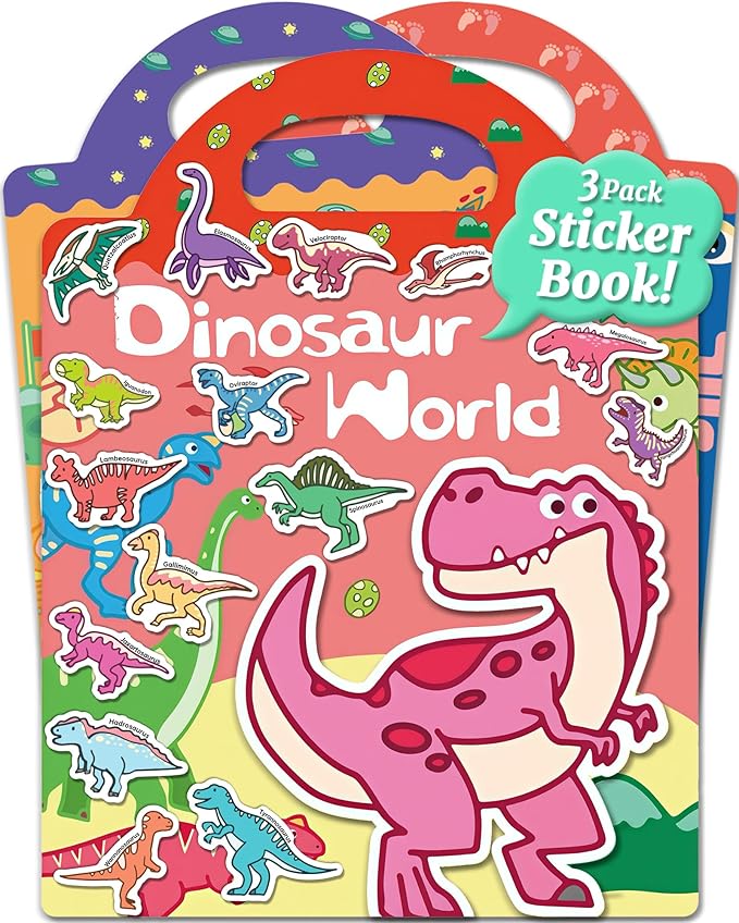 Benresive Reusable Sticker Books for Kids 2-4, Sticker Books for Toddlers 1-3 2-4, Toddler Travel Toys Activities Crafts Gifts - Dinosaurs, Space and Body-CubbioJoy