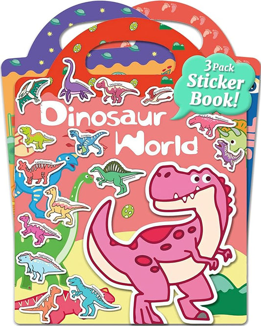 Benresive Reusable Sticker Books for Kids 2-4, Sticker Books for Toddlers 1-3 2-4, Toddler Travel Toys Activities Crafts Gifts - Dinosaurs, Space and Body-CubbioJoy