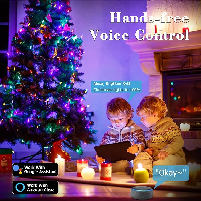 Brizled Smart Christmas Lights, 65ft 198 LED Color Changing Mini Lights, WiFi APP Controlled Xmas Tree Light, Dimmable Christmas Light Work with Alexa Google Home for Indoor Outdoor Year-Round Decor-CubbioJoy