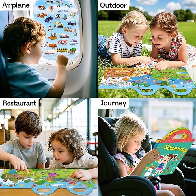 3 Sets Sticker Books for Toddlers 2-4 Years, Reusable Stickers Books for Toddlers 1-3, Travel Toys for Kids 1-3, Airplane Travel Essentials for Kids-CubbioJoy