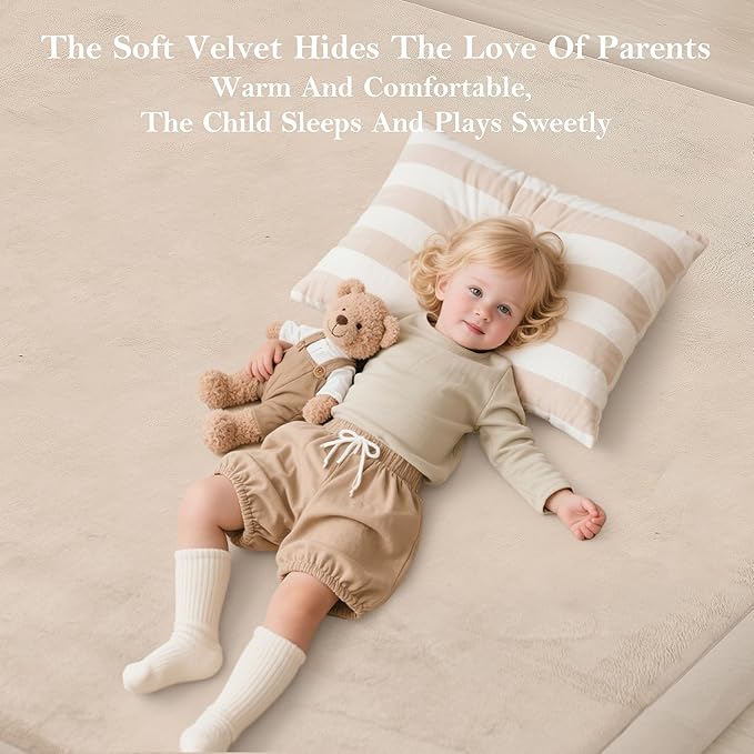 Baby Play Mat for Floor, 50 X 50x 1.3" Memory Foam Playpen Mat,Ultra Soft Tummy Time Mat with Non-Slip Backing, Baby Crawling Mat Child Nursery Rug for Infant, Toddlers, Kids (Beige)-CubbioJoy