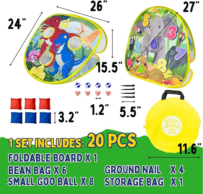 2-in-1 Dinosaur & Animal Bean Bag Toss Game – Double-Sided 27" Target Board with 6 Bean Bags – Outdoor & Indoor Toy for Toddlers & Kids Ages 3-6 – Birthday Gift - Amazon Exclusive-CubbioJoy