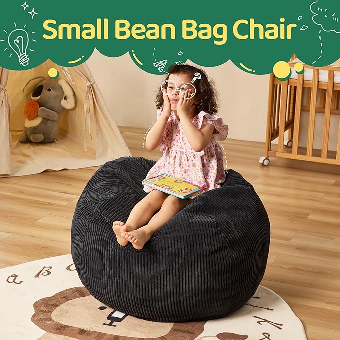 Bean Bag Chairs Teardrop Bean Bag Chair Beanbag Chair with Memory Foam Filled Machine Washable Cover for Living Room, Bedroom (Small,Black)-CubbioJoy