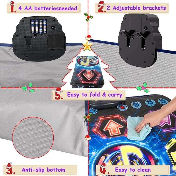 2025 Upgraded Dance Mat Toys for 3-12 Year Old Kids, Electronic Dance Pad with Light-up 8-Button Wireless Bluetooth, Music Dance with 27 Game Levels, Christmas Birthday Toy Gifts for Girls Boys-CubbioJoy