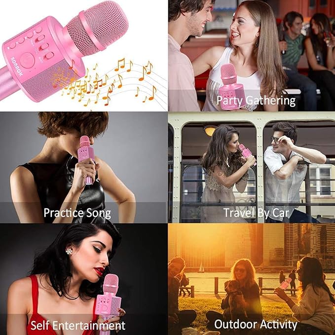 BONAOK Wireless Bluetooth Karaoke Microphone,3-in-1 Portable Handheld Karaoke Mic Speaker Machine Home Party Birthday for All Smartphones Q37 (P-Ink)-CubbioJoy