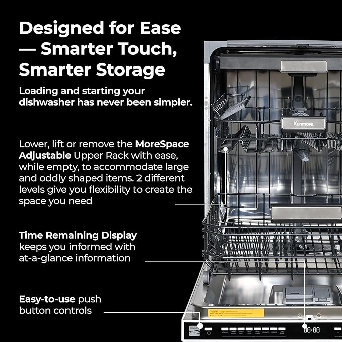 Kenmore 22-14625 24" Built-In Dishwasher - Quiet Tub with TurboDry, Leak, & SmartWash Soil Detection - 15 Place Settings - 49 DBA - ENERGY STAR Certified - Fingerprint Resistant Stainless Steel-CubbioJoy