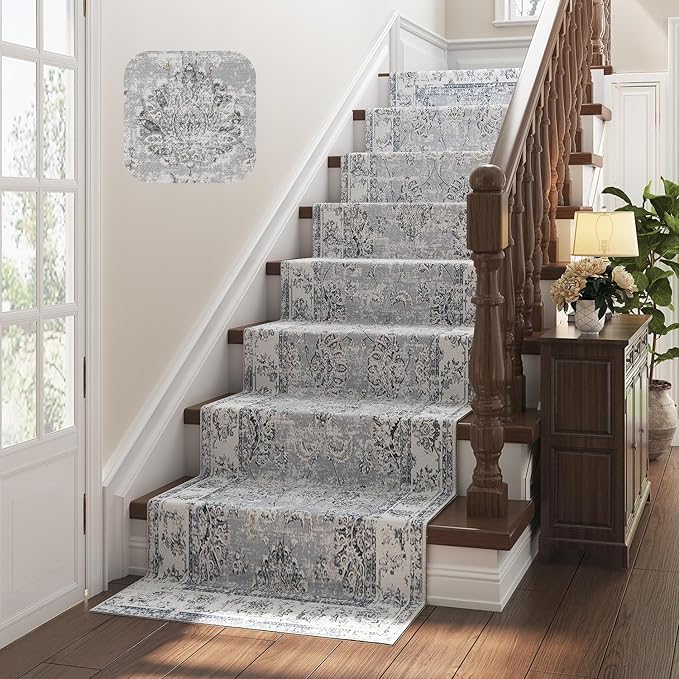 jinchan Hallway Runner Rug 3x10 Machine Washable Runner Rug Grey Vintage Floral Design Non-Slip Low Pile Ultra-Thin for Kitchen Laundry Room Bedroom Farmhouse (3‘x10',Grey)-CubbioJoy