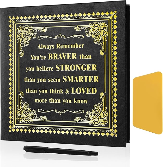 Inspirational Leather Photo Album,Magnetic Self-Stick Page Photo Album,Family Album,Hand Made DIY Albums Holds 3x5, 4x6, 5x7, 6x8 Photos (black-always remember)-CubbioJoy