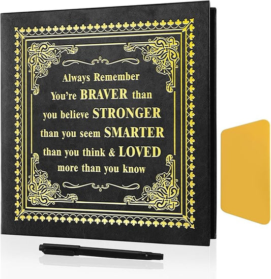 Inspirational Leather Photo Album,Magnetic Self-Stick Page Photo Album,Family Album,Hand Made DIY Albums Holds 3x5, 4x6, 5x7, 6x8 Photos (black-always remember)-CubbioJoy
