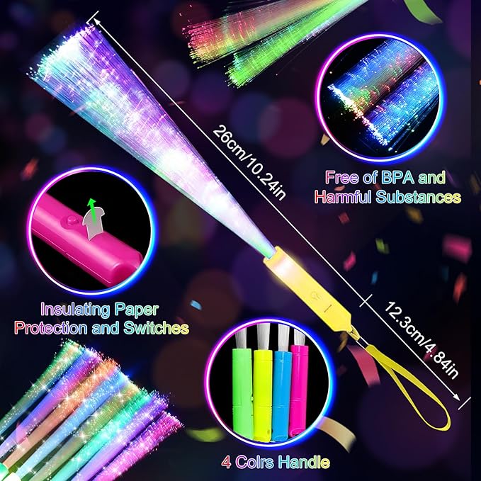 38 PCS Halloween Glow Sticks Bulk, Glow Fiber Optic Sticks, LED Light Wands, Glow in The Dark Party Supplies, Fiber Optic Wands for Weddings, Flashing LED Party Favors, Colorful Light Sticks-CubbioJoy