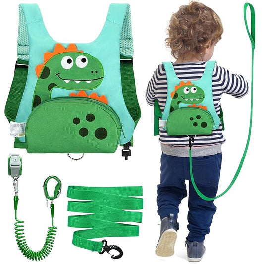 Dr.meter 3 in 1 Toddler Harness Leash + 8.2ft Anti Lost Wrist Link, Cute Dinosaur Kids Safety Harness Tether with Key Lock, Child Protective Leashes While Walking for Outdoor Activity Keep Kids Close-CubbioJoy