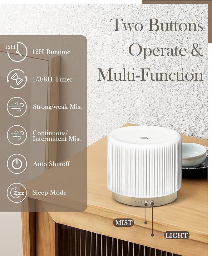 280ml Ceramic Essential Oil Diffuser,Ultrasonic Cool Mist Decorative Aromatherapy Diffuser with Auto Shut-Off,Quiet Operation,3 Timer Settings for Large Rooms,Home,Office,SPA,Yoga & Bedroom-CubbioJoy