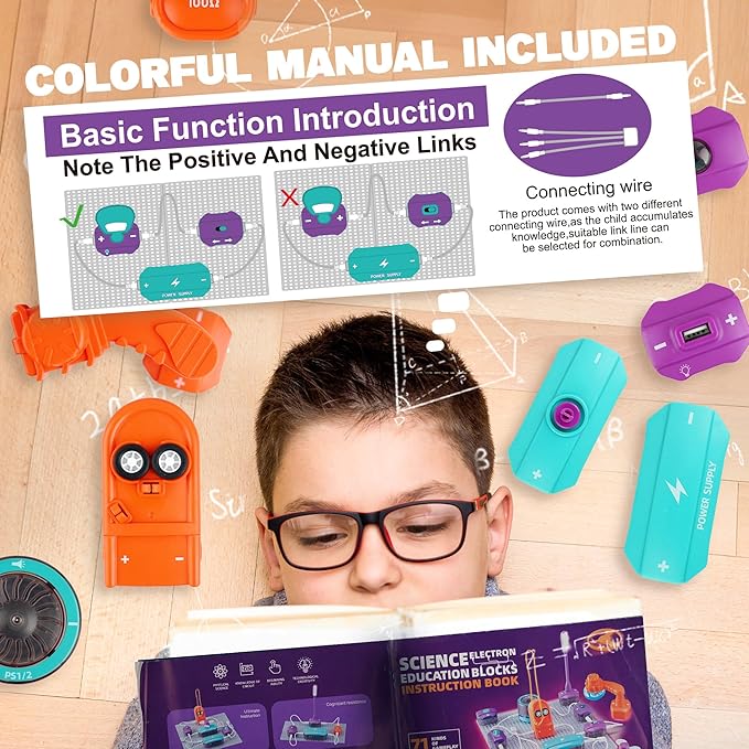 Circuit Board for Kids, SMILESSKIDDO 34 PCS DIY Electronics Exploration Kit with 70+ Projects, Physics Science Experiments Kit, School Family STEM Kits Educational Toy Gift for Kids 6+-CubbioJoy