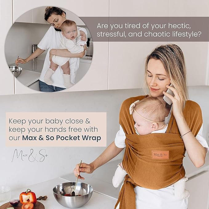 Baby Wrap Carrier - Premium Cotton Baby Carrier Wrap for Newborn to Toddler- Infant Carrier- Baby Holder One Size Fits All with Front Pocket by Max&so-CubbioJoy