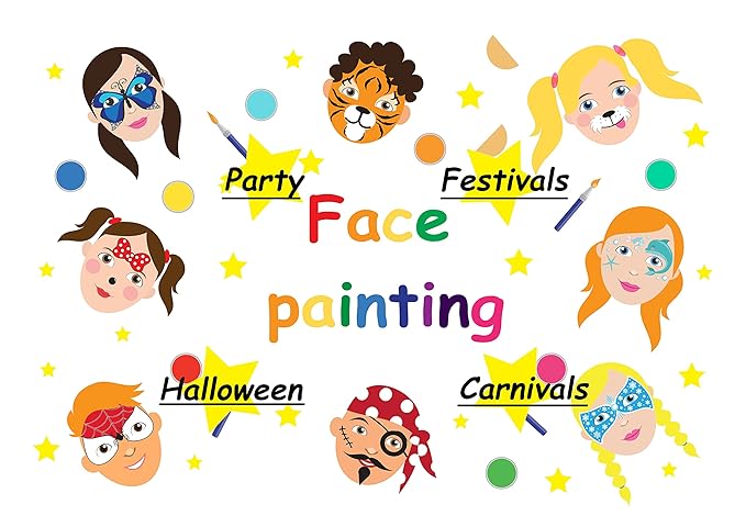 BOBISUKA Face Painting Kit for Kids - 16 Colors Water Based Body Face Paint Includes Brushes,Sponges,Glitters,Gem Sheet,Instructions,Stencils for Halloween Party Costume SFX Makeup-CubbioJoy