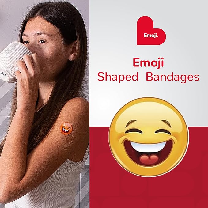 BioSwiss Bandages, Emoji Shaped Self Adhesive Bandage, Latex Free Sterile Wound Care, Fun First Aid Kit Supplies for Kids, 50 Count-CubbioJoy