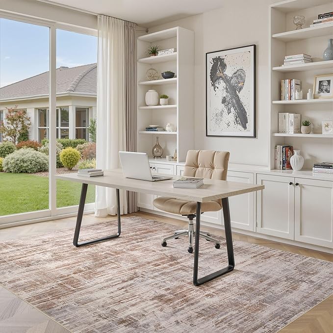 Area Rug for Living Room: 10x14 Washable Neutral Abstract Modern Soft Rugs Non Slip Indoor Floor Stain Resistant Large Carpet for Bedroom Dining Room Office Nursery - Red Brown-CubbioJoy