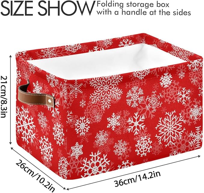 Christmas White Snowflakes on Red Storage Basket Cube Storage Bins Organizer Bag Collapsible Closet Shelf Baskets with handle for Baby Cloth Pet Toy Book 14.2×10.2×8.3 IN-CubbioJoy