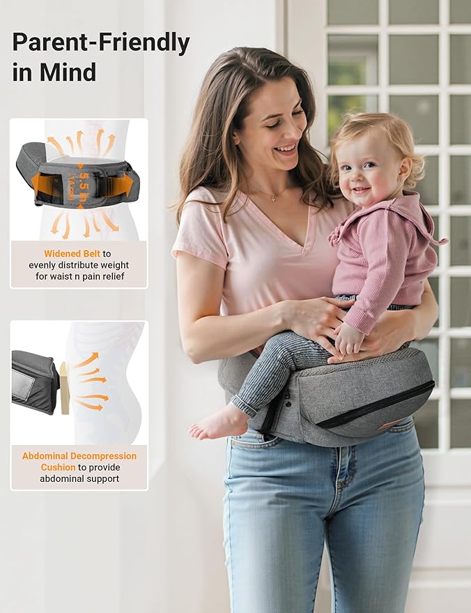 besrey Toddler Hip Carrier - Side Baby Carrier, Up to 44lb, Dad Infant Carrier Hipseat (Grey)-CubbioJoy