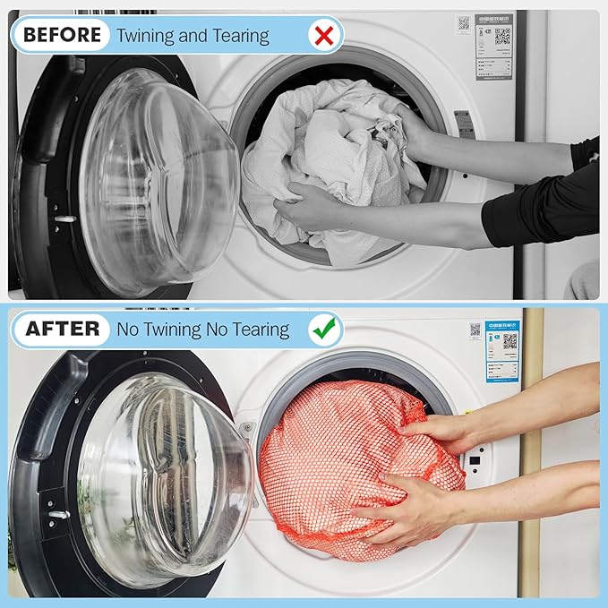 3Pcs Mesh Laundry Bags Washing Machine Mesh Wash Bags Jumbo for Delicates Clothes,Bed Linen,Toys with Drawstring Closure Sturdy(3 XXLarge 28 x 26 Inches, Orange)-CubbioJoy