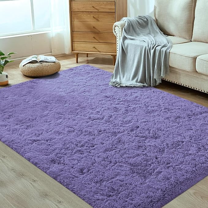 4x6 Area Rug for Living Room: Fluffy Shag Soft Washable Rugs Fuzzy Plush Indoor Carpet for Bedroom Nursery Playroom Dorm Kids Girls Boys Room (Purple, 4'x6')-CubbioJoy