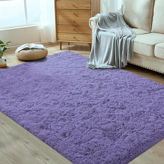 4x6 Area Rug for Living Room: Fluffy Shag Soft Washable Rugs Fuzzy Plush Indoor Carpet for Bedroom Nursery Playroom Dorm Kids Girls Boys Room (Purple, 4'x6')-CubbioJoy