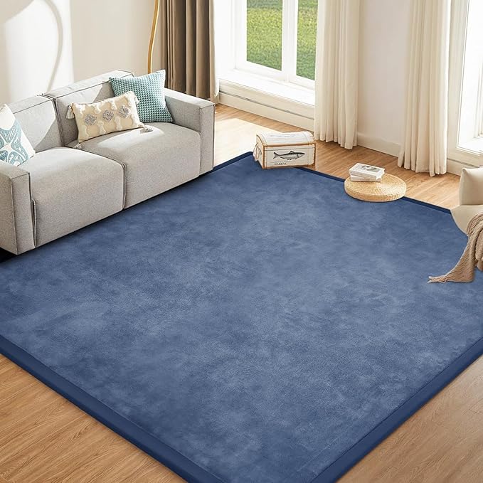 Baby Play Mat 1.2" Thick Memory Foam Nursery Rug Area Rug, 9’2” X 6’7” Yoga Mat Playmat Crawling Mat for Baby,Toddlers,Infants,Kids,Floor Mat Tatami Mat for Living Room with Non-Slip(Blue)-CubbioJoy