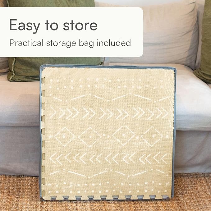 Baby Play Mat for Floor – 6x8ft Beige | Soft Non Toxic Premium EVA Foam Tiles for Tummy Time, Crawling & Playroom – Waterproof Interlocking Floor Mat for Babies & Toddlers by Lillefolk (12 Tiles)-CubbioJoy