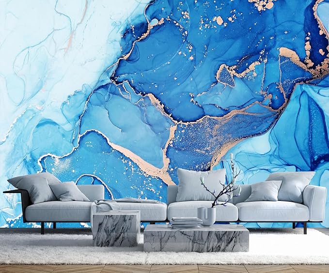 Blue Marble Wallpaper Abstract Gold Art Mural Wallpaper for Living Room Bedroom Dining Room Basement(Not Self-Adhesive)-CubbioJoy